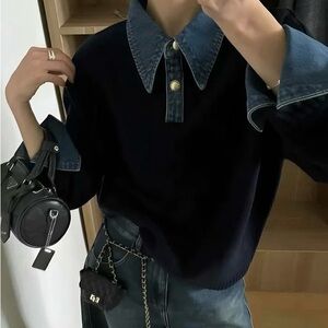 Commense 2 in 1 Panel Lapel Sweater